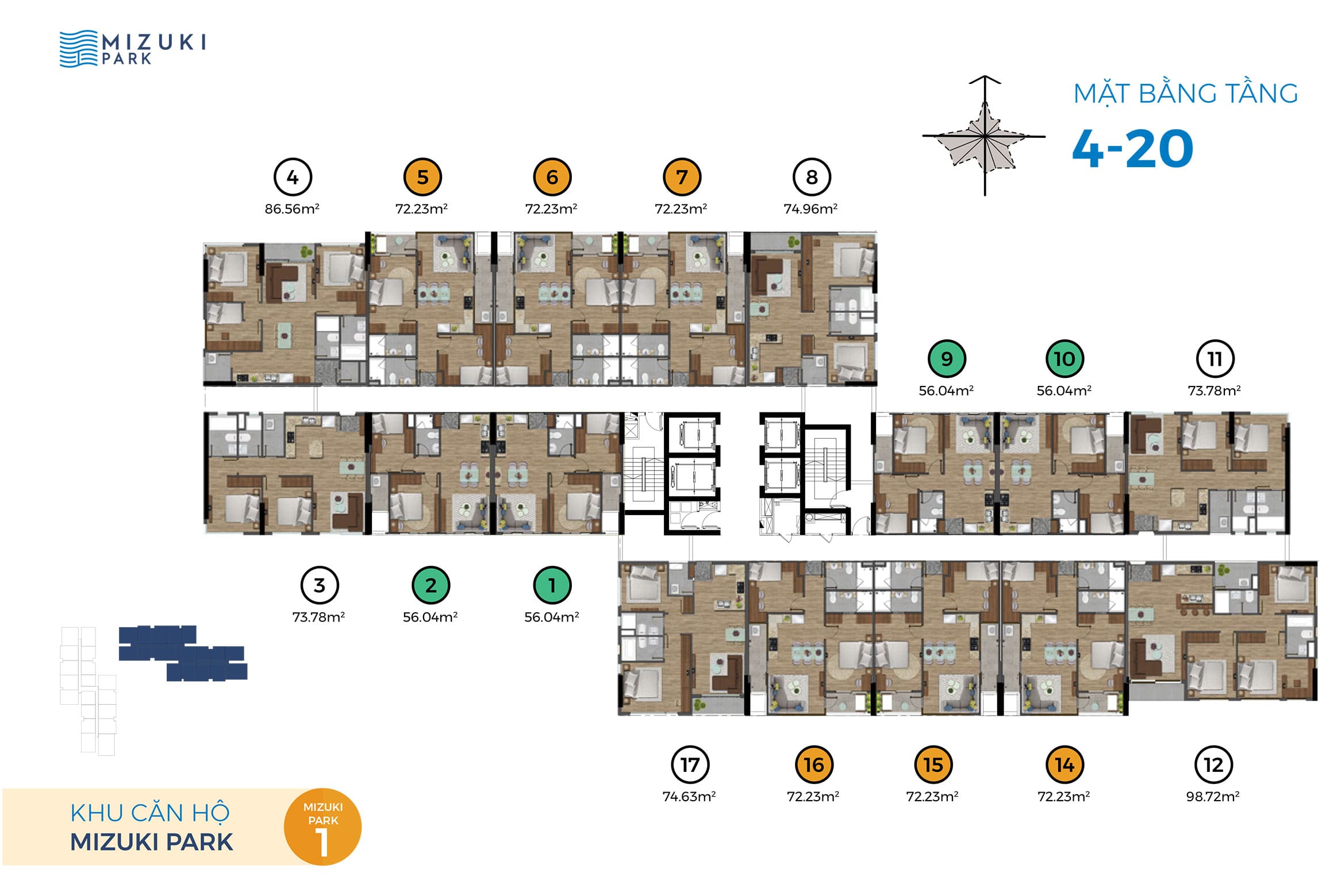 Mặt bằng Tầng 4 đến Tầng 20 tòa căn hộ MP1 thuộc dự án Mizuki Park. Mặt bằng Tầng 4 đến Tầng 20 tòa căn hộ MP1 thuộc dự án Mizuki Park.
