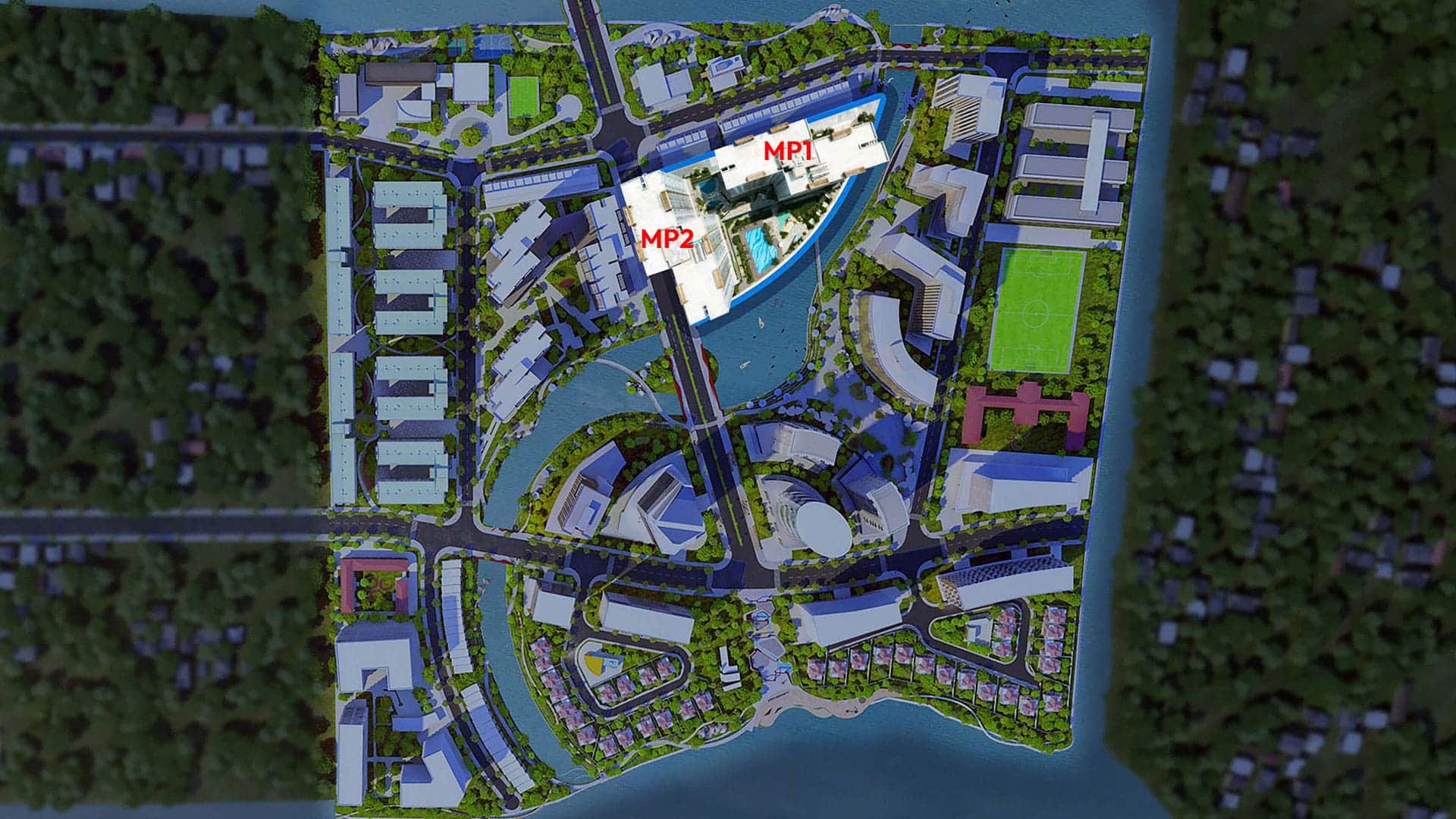 Vị trí 2 tòa căn hộ MP1 và MP2 trong khu đô thị Mizuki Park. Vị trí 2 tòa căn hộ MP1 và MP2 trong khu đô thị Mizuki Park.