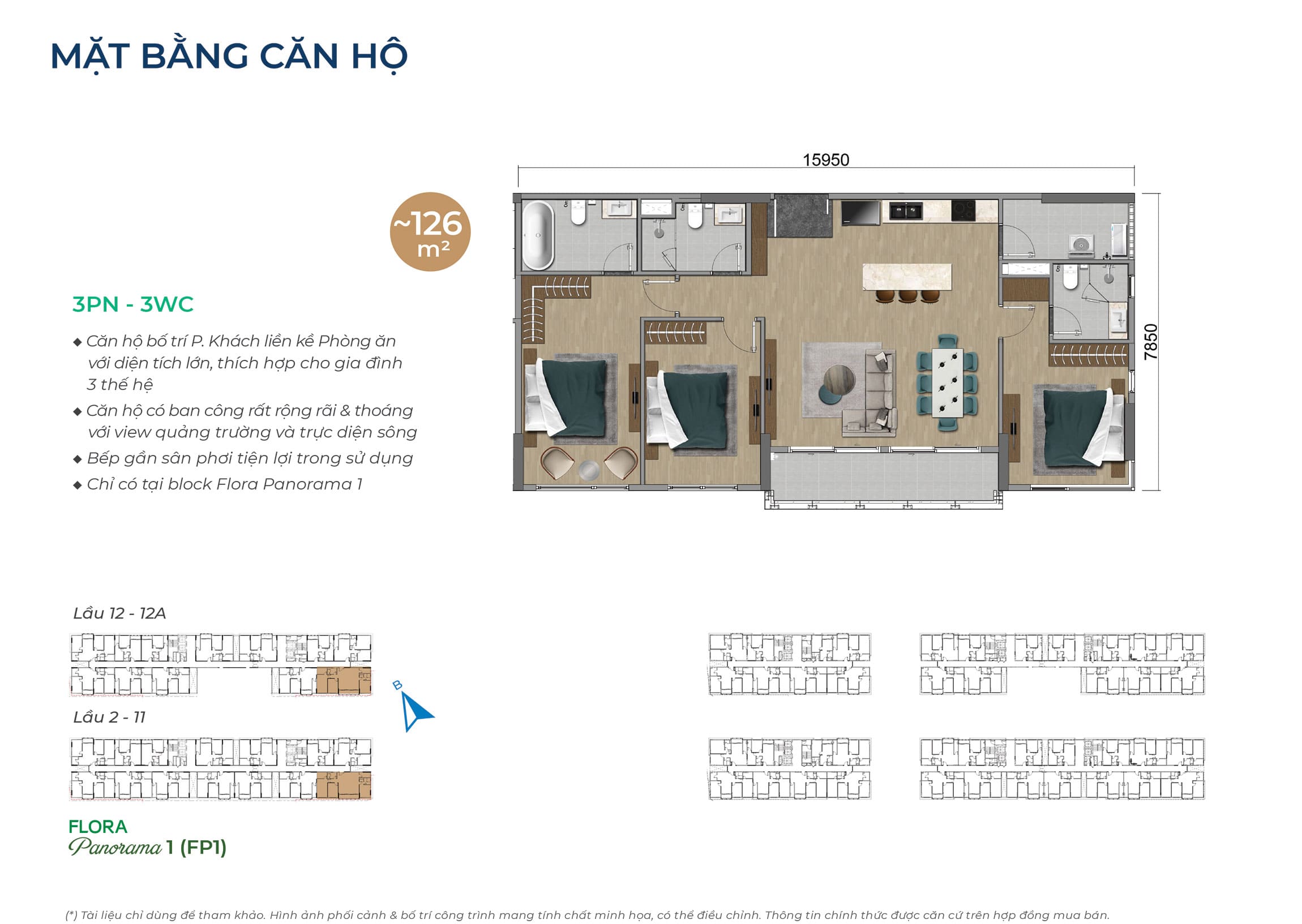 Layout thiết kế căn hộ 126m2 tòa Flora Panorama. Layout thiết kế căn hộ 126m2 tòa Flora Panorama.