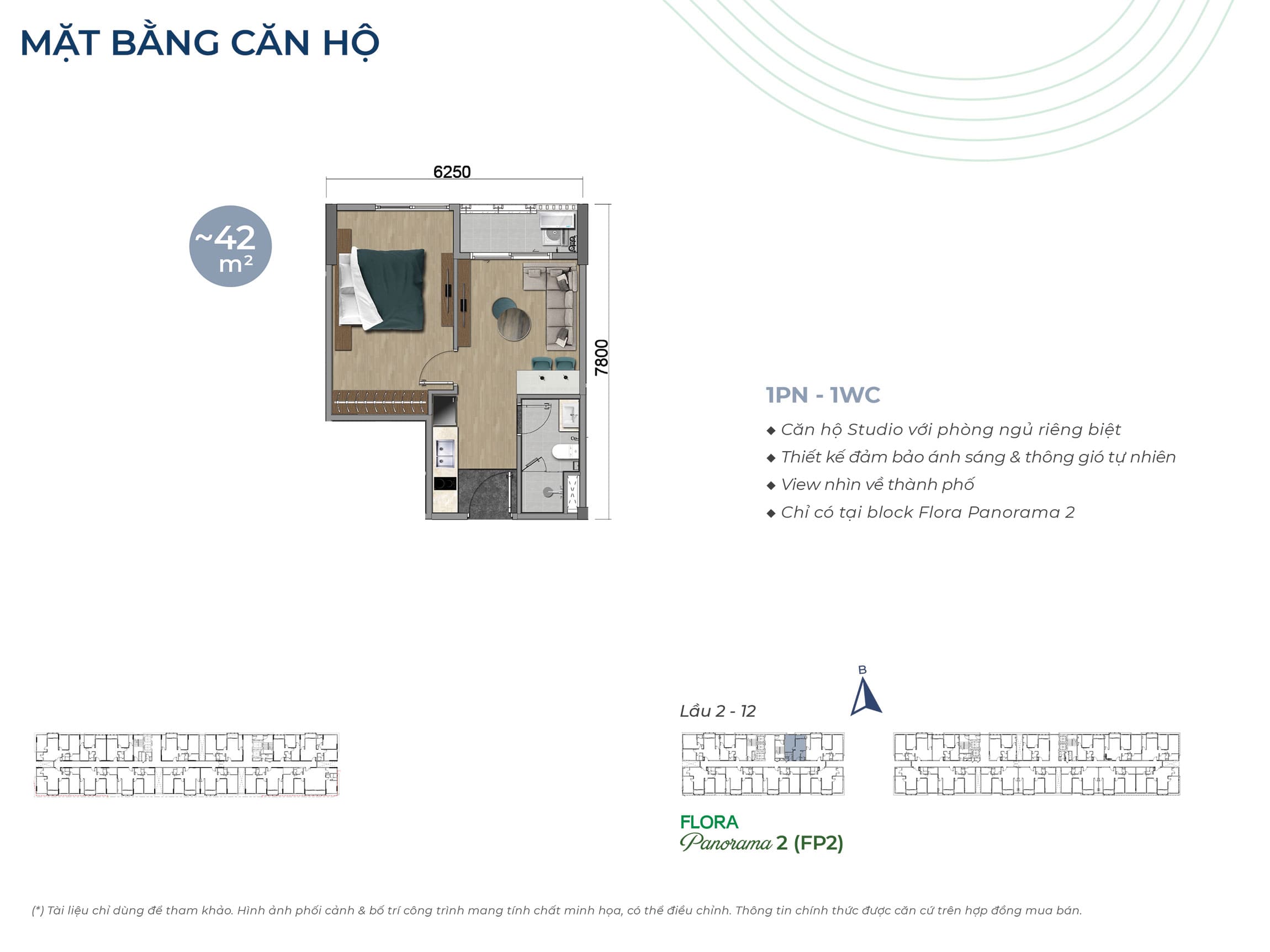 Layout thiết kế căn hộ 42m2 tòa Flora Panorama. Layout thiết kế căn hộ 42m2 tòa Flora Panorama.