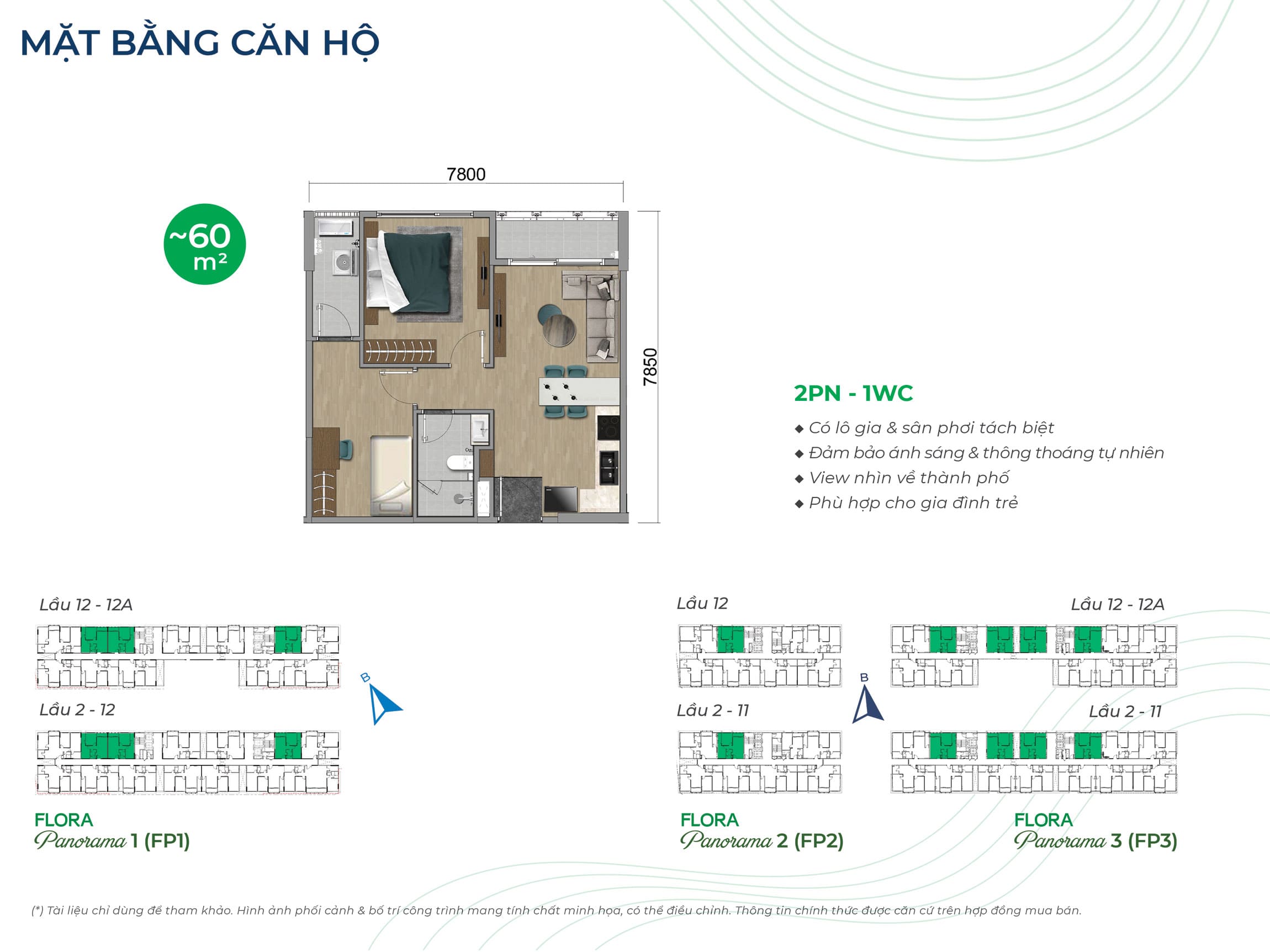 Layout thiết kế căn hộ 60m2 tòa Flora Panorama. Layout thiết kế căn hộ 60m2 tòa Flora Panorama.