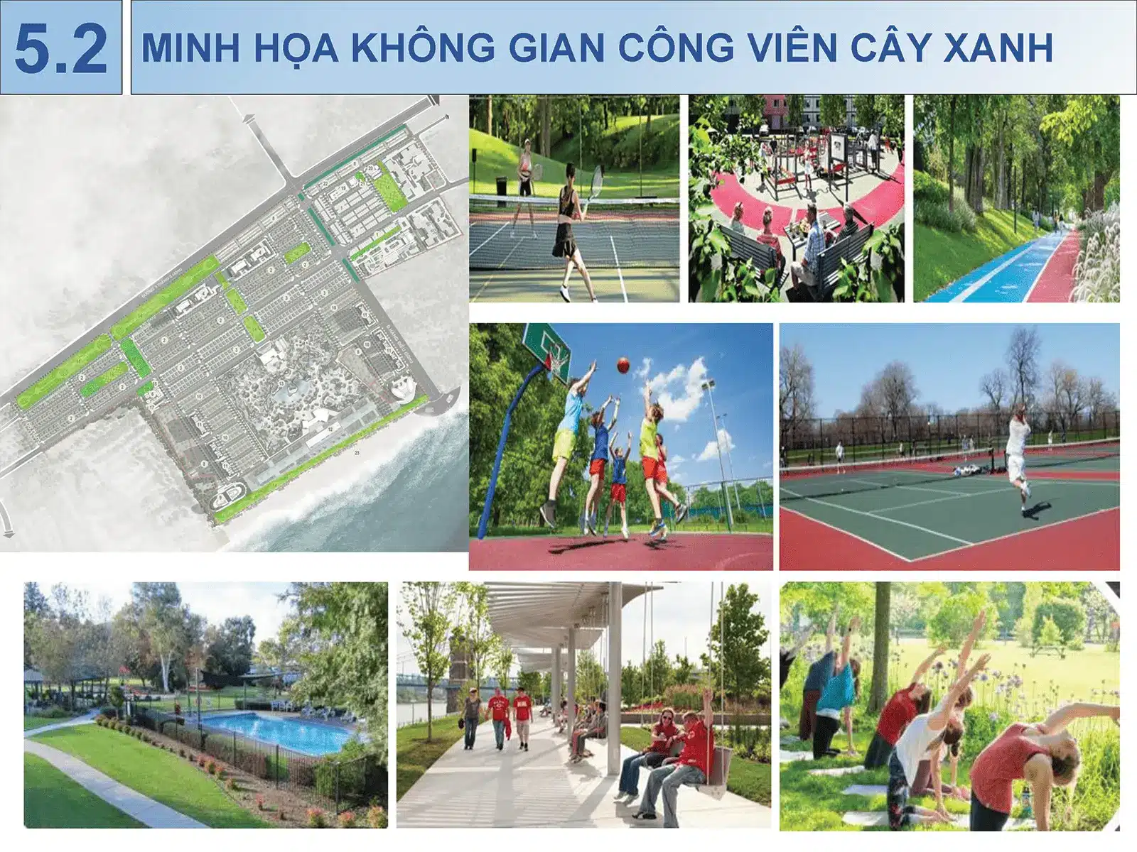 Không gian công viên cây xanh tại dự án Sun Group Vũng Tàu với các hoạt động thể thao đa dạng.