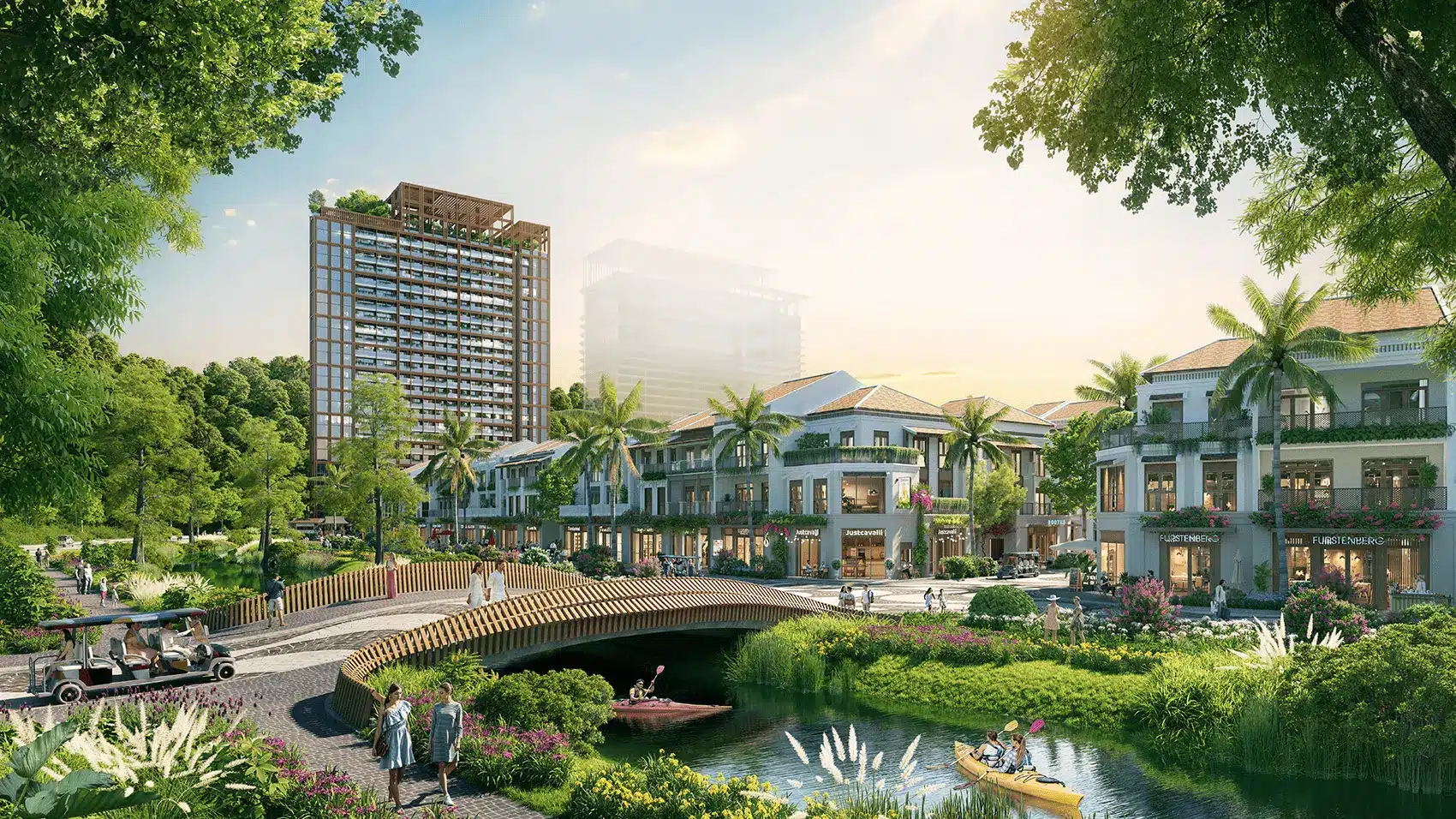 Quang cảnh hiện đại và xanh mát của Xanh Island Cát Bà, dự án du lịch đẳng cấp quốc tế.